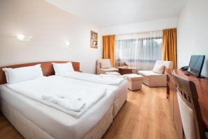 Schlafzimmer mit einem Bett, einem Schreibtisch und einem TV in der Unterkunft Room in BB - Hotel Moura Double Room n5169 in Borowez
