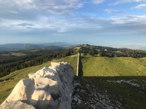 una pared de piedra a un lado de una montaña en Studio chaleureux au départ des sentiers et pistes de ski, en Lajoux