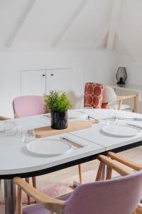 コクセッドにあるNorth Sea's White Shelter - 4 personnesのテーブル(椅子2脚、鉢植え付)