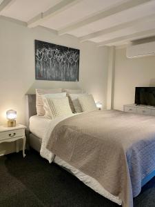 a bedroom with a large bed and a television at Bella Gelria in Wezep