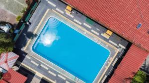 an overhead view of a swimming pool with blue water at Quezon Premier Hotel Lucena in Camp Wilhelm