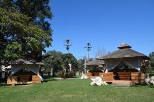 a group of stuffed animals laying on the grass at Micul Castel in Bran