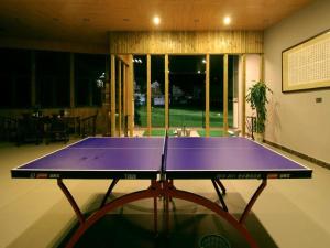 eine lila Tischtennisplatte in einem Zimmer in der Unterkunft Fuzhou Chuanjie Hotspring and Golf Club Hotel in Guling