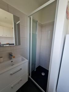 a bathroom with a shower and a sink and a mirror at T3 cosy proche Paris, tous commerces et Rer à pied in Viry-Châtillon