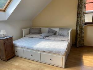 ein Bett mit zwei Kissen auf einem Zimmer in der Unterkunft Na Husovce in Teplice