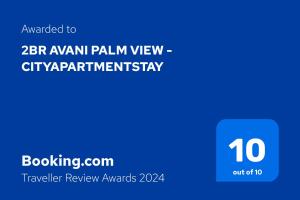 a blue background with the wordsza armanu palayan view city apartmenttransferway at 2BR Avani Palm View - CityApartmentStay in Dubai