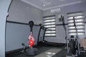 Zimmer mit Fitnessraum und Laufband in der Unterkunft Euro Lounge and Suites in Adegbite