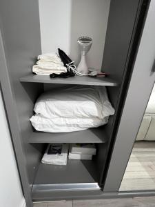 a shelf with a pillow and a lamp in a room at F4 Luxury Stays One bed apartment with Parking in Ilford