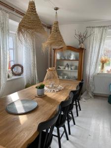 - une salle à manger avec une table et des chaises en bois dans l'établissement chalupa Dřemčice, à Litoměřice