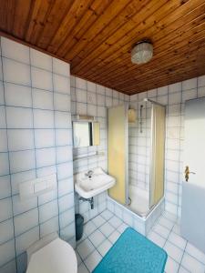 La salle de bains est pourvue de toilettes et d'un lavabo. dans l'établissement Guesthouse-Mother, à Sankt Kanzian