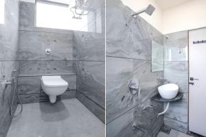 two pictures of a bathroom with a toilet and a sink at FabHotel Amantra in Ahmedabad