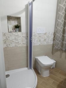 een badkamer met een toilet en een douche bij L'Angolo di Sarah in Santo Stefano di Camastra