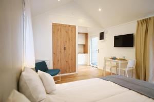 姆熱日諾的住宿－Folga Resort，一间卧室配有一张床、一张桌子和一台电视