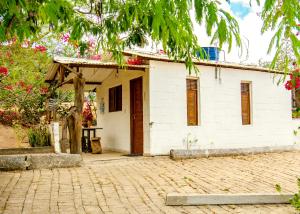 una casa blanca con un pabellón delante en Paradise Camp en Monte das Gameleiras