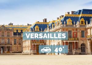 a sign in front of a building with a car on it at Appart XXL -10 pers - 2 Pkg - 10 mn Paris in Épinay-sur-Seine