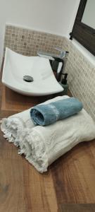波爾尼克的住宿－Claire & Co Chambre d'hôtes，浴室设有水槽,地板上铺有地毯。