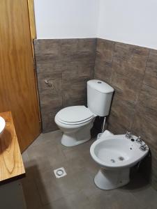 a bathroom with a toilet and a sink at Alma de Puelo in Lago Puelo