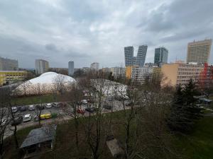 a view of a city with a snow covered city at Hoa Stay in Prague