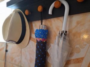 eine Küchentheke mit zwei Regenschirmen und einem Hut in der Unterkunft Casa de Campo Capixaba- Natureza, Conforto e Aconchego in Santa Teresa + 37 Fotos