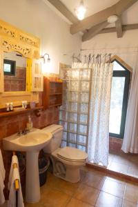 a bathroom with a toilet and a sink at Hotel Isla Verde in Boquete