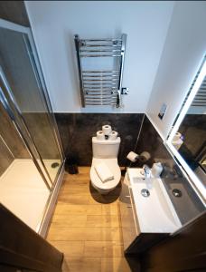 a bathroom with a toilet and a sink at Modern Studio Oasis in the Heart of the City in Brighton & Hove
