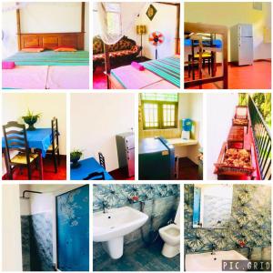 eine Collage mit Fotos eines Hotelzimmers in der Unterkunft HomeFeel HomeStay in Tangalle