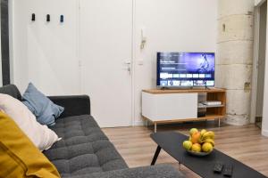- un salon avec un canapé et une télévision dans l'établissement Le platanier - Centre ville, à Montpellier