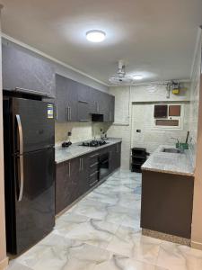 a large kitchen with a refrigerator and a sink at Cairo apartment in Cairo