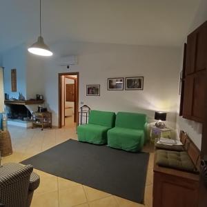 een woonkamer met een groene bank in een kamer bij Domu abi manna in Tertenìa