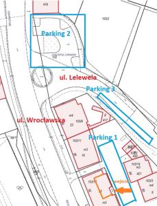 a map depicting the location of a parking lot at Kopalnia Szczawienko II in Wałbrzych