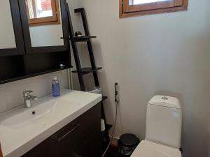 a bathroom with a sink and a toilet and a mirror at Naurismäki Iisalmi in Runni +18 photos