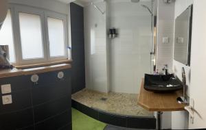 un baño con lavabo y ducha en Escalille le Royale, en Lille 19 fotos más