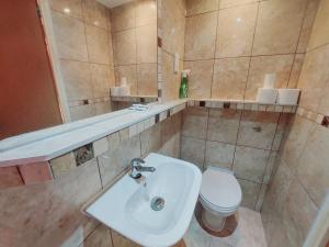 a bathroom with a sink and a toilet at Carlton Hotel in London