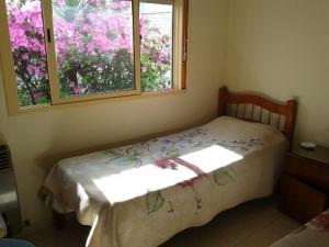 uma pequena cama num quarto com duas janelas em Hotel Colonial em Buenos Aires