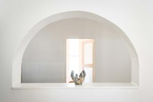 a white shelf with a cactus in front of a mirror at Spacieux T2 au coeur de la Camargue - 10mn Plage in Salin-de-Giraud