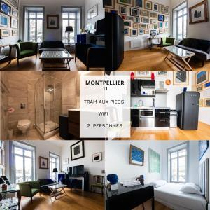 a collage of four pictures of a living room at L'artiste - Coeur de ville in Montpellier