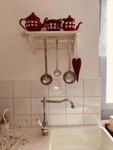a kitchen with utensils on a shelf above a sink at Bnbook Ca Du Val in Terrabona