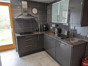 eine Küche mit Küchengeräten aus Edelstahl und einer Spüle in der Unterkunft House by the River in Morlac