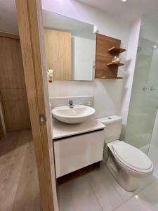 Bilik mandi di Moderno comodo y tranquilo apartamento