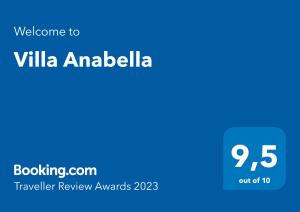 - un panneau bleu avec le texte de bienvenue sur le site Internet de la villa amelia dans l'établissement Villa Anabella II, à Zadar