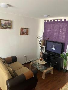 een woonkamer met een bank en een tv bij Piso 5 Con estacionamiento - Sin Ascensor in Copiapó