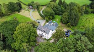 an aerial view of a house in the middle of trees at The Pink House in Brecon