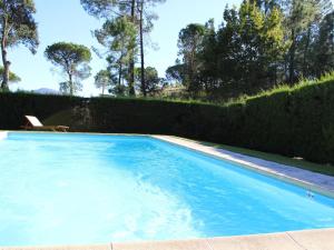 una piscina de agua azul en un patio en Beautiful cottage on the estate of a farm, en Ponte de Lima