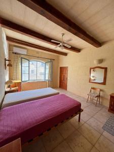 a bedroom with a large bed and a ceiling fan at Gozo Silence in Għarb