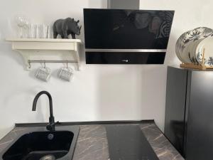 a kitchen with a sink and a refrigerator at ESTUDIO CON TERRAZA CHILL in El Puerto de Santa María
