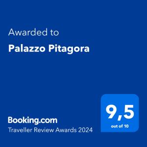 Palazzo Pitagora tesisinde sergilenen bir sertifika, ödül, işaret veya başka bir belge