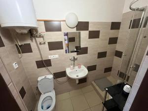 a bathroom with a toilet and a sink at Apartman Centrum in Banská Bystrica