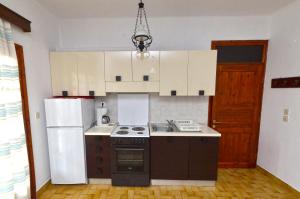 a kitchen with a stove and a refrigerator at Elia Apartments Sithonia in Elia