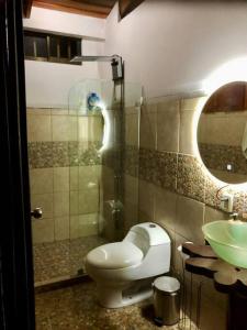 uma casa de banho com um WC e um lavatório em Cabaña Sabana Redonda, Poás em Poás