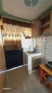 a kitchen with a sink and a refrigerator at Studios in roysambu in Nairobi